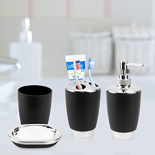 Black Chrome Bathroom Accessory Set, 6 Pieces, Modern Style, with Soap Dispenser, Toothbrush Cup, Holder, Soap Dish - Image 2