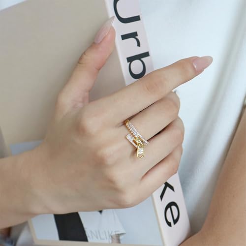 Gold Statement Ring For Women, Elegant Zipper Design Cubic Zirconia Moissanite 14k Golden Plated Non Tarnish Fashion Adjustable Promise Rings For Her Jewelry Gifts3