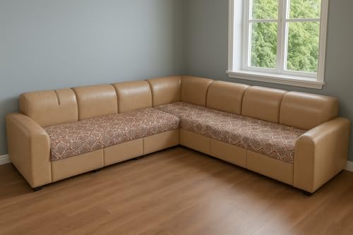 Image of JAPA Terracotta Paisley Grid Quilted Velvet L-Shape Seat-Only Sofa Cover for 4+3 Seater - Non-Slip Washable Daily Use Sofa Protector, Luxury Sofa Mat for Living Room