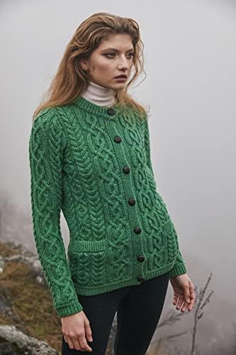Image of SAOL 100% Merino Wool Ladies Irish Buttons Knit Cardigan Lumber Jacket with Pockets