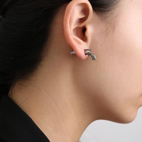 HZMAN Stainless Steel Personality Hip Hop Street Style Gun Stud Earrings for Men Women3