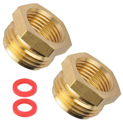 Garden Hose Adapter 3/4 GHT Male to 1/2 NPT Female Connector Brass Garden Hose Convert Adapter Fitting Garden Hose Thread to 1/2 Female Pipe Thread (2 Pack 1/2 to 3/4 hose adapter)