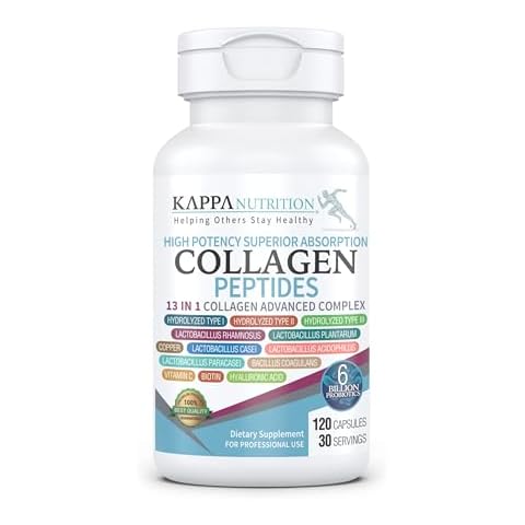 KAPPA NUTRITION (120 Capsules), Collagen Type I, II, III, 6 Billion Probiotics Acid Resistance, (120 Capsules), Hyaluronic Acid, Vitamin C, Biotin & MCT Oil, Hair, Nails, and Skin Cover