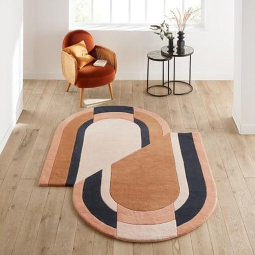 Image of Irregular Shape Handmade Woolen Carpet Multi Colour Size 6x8 feet