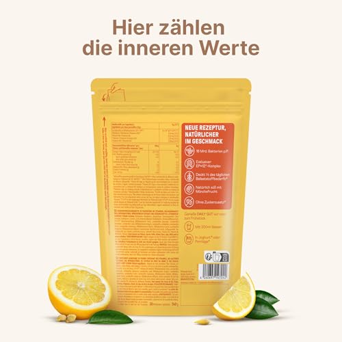 BRAINEFFECT DAILY GUT – Probiotisches Getränkepulver mit 16 Mrd. lebenden Bakterien & 7 g Ballaststoffen pro Portion, mit Vitamin B1, B2, B6 & B12, Zitronengeschmack – 240 g 5