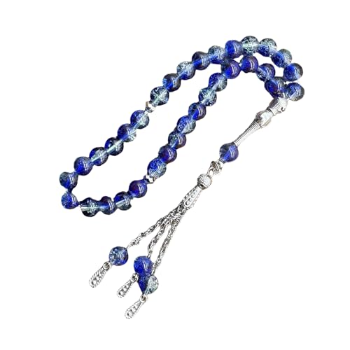 イスラム数珠 33 Tasbih 氷割れガラスロザリオネックレスイスラム教徒の礼拝と精神的な反射祈りアクセサリー
