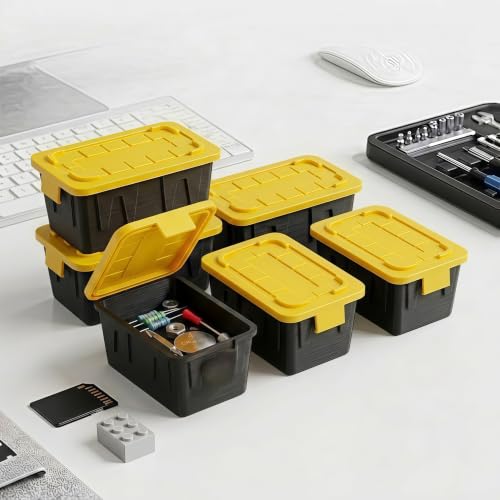 Tiny Totes Mini Storage Bins with Lids 3.42x2x1.33 6-Pack 1.1:1 Heavy Duty Workshop Replica Organizer Stackable Dustproof PLA Containers for Screws SD Cards LEGO Parts Office Desk Hobby Storage
