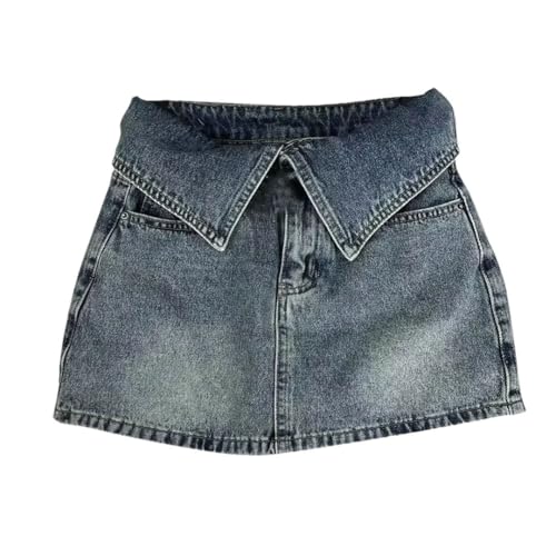 Women’S Vintage Loose Mini Skirt High Waist Slim A-Line Bodycon Half-Length Skirts with Pockets Blue XXL