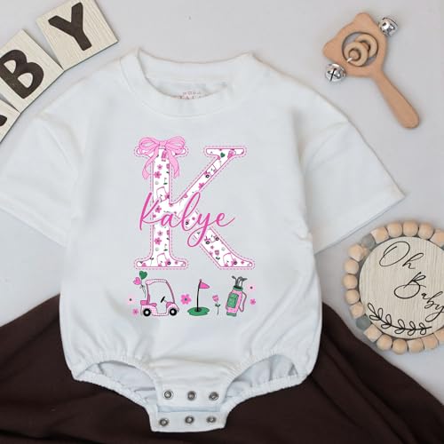 Custom Name Little Caddy Golf Newborn Baby Girls Outfit - Personalized New To The Club Golfer Golfing Toddler Shirt2