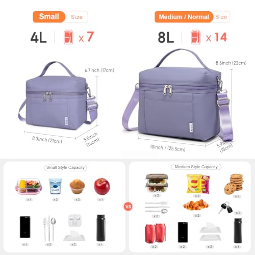 Image of NOL Natural Organic Lifestyle Insulated Lunch Bags for Women Cooler Bag Lightweight Nylon Waterproof Lunch Box For Work (Small, Light purple)