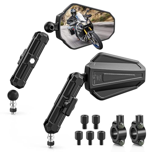 Image of BUMBEE Upgraded Adventure Motorcycle Mirrors 360 Degrees Adjustable, Foldable Convex Side Rearview Mirrors No Vibration & Wobble With M8 M10 Screws and 7 /8 inch Handlebar Mount for ATV Scooter Dirt Bike