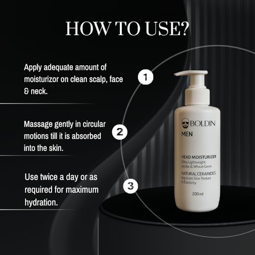 Image of BOLDIN Head Moisturizer: Lightweight Moisturizer for Bald & Shaved Heads | Natural Ceramides & Essential Oils for Scalp, Face & Neck | Restores Skin Barrier | Bold King Jumbo Size - 200ml (pack of 1)