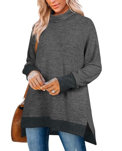 Oversized Sweatshirt for Women Long Sleeve Tops Turtle Neck Dark Grey S