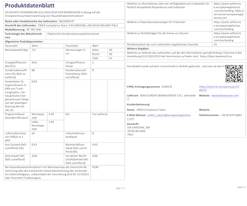 Bauknecht BT 7RC WW Wärmepumpentrockner /7 kg/EEK C/Precision Dry - Intelligentes Trocknen/Slim Wäschetrockner, weiss