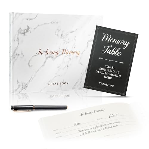 Image of Funeral Guest Book for Memorial Service - Leather Memory Book for Funeral Guests to Sign in with Condolence Memory Table Sign & Back Pocket(Coastal Slate)