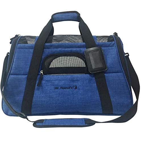 Mr. Peanut's Airline Approved Soft Sided Pet Carrier, Two-Tone Luxury Travel Tote With Fleece Bedding, Under Seat Compatibility, Perfect For Cats And Small Dogs (Deja Blue) #TOP6