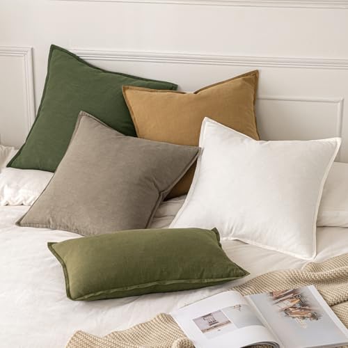 Image of MIULEE Decorative Linen Pillow Covers 20x20 Inch Tan TaupeBoho Farmhouse Neutral Winter Couch Throw Pillows for Bed Pack of 2 Accent Modern Pillowcase Sofa Livingroom Home Decor