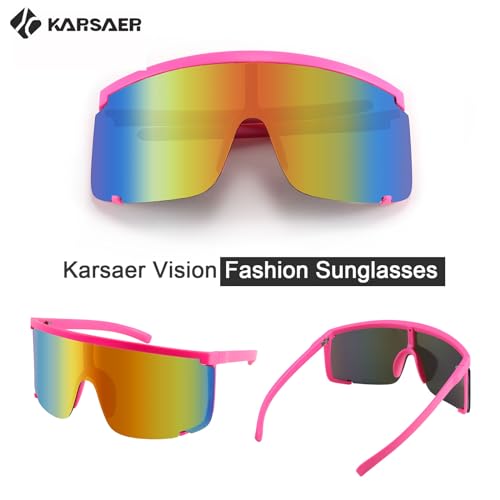 Karsaer Vision Shield Sunglasses for Men Women Oversized Neon 80s 90s Visor Shades Sports Style Outdoor Cycling Ski2