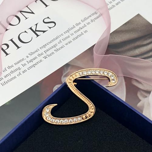 Image of Rhinestone Initial Brooch Pin for Women, Alphabet Gold Letter Brooch A-Z with Crystal, Metal Pin for Hat Bag Dress Suit Accessory for Men