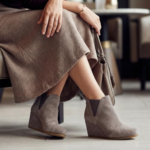 Image of Dunes Women's Zoey Wedge Bootie, Soft Vegan Suede, Easy Slip-On Design, Memory Foam, Wide Widths Available