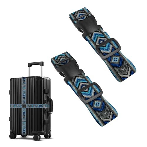 Image of Nuxovilar Luggage Straps Set for Suitcase 1.96x71in Polyester | Cargo Strap Travel Belt Security Buckle Band Cultural Trip Family Vacation Airport (Ethnic Geometric)