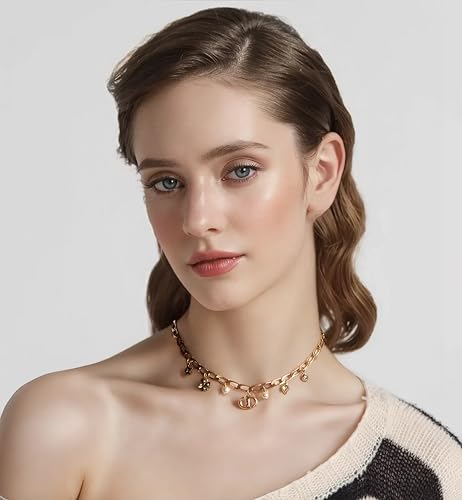 18k Gold Pearl Letter Lucky Charm Pendant Necklace for Women, Adjustable Chain with Heart, Star, Clover Charms, Fashion Jewelry Gift for Women4