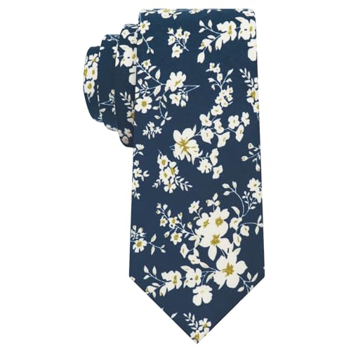 Image of Luckyvestir Ties for Men, Sage Green Cotton Floral Tie 2.76 inch Flower Printed Men's Neckties for Wedding /Groomsmen /Suit /Party