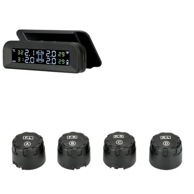 Tpms Sistema di monitoraggio della Pressione dei Pneumatici for Auto Wireless, Carica Solare, misuratore, Display in Tempo Reale attaccato al Vetro(External sensors)