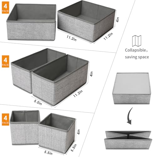 Image of 12 Pack Drawer Organizers for Clothing, Foldable Clothes Storage Box Closet Dresser Drawer Organizers Dividers, Bedroom Organization Fabric Bins for Baby Clothes Underwear Sock Bra Ties (Grey)