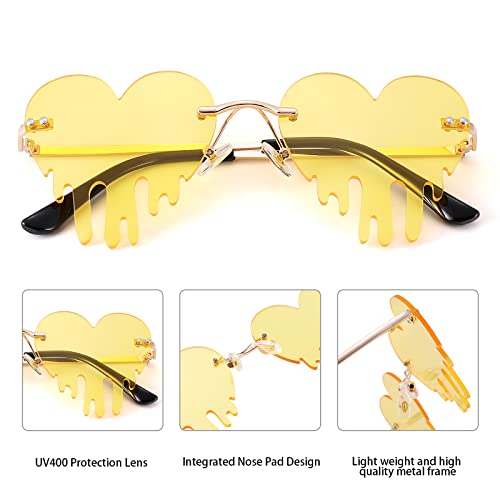 COASION Melting Heart Sunglasses for Women Men Trendy Design Rimless Party Cute Prom Glasses Personality Fashion Shades4
