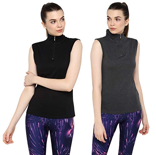 Image of Ap'pulse Women's Sleeveless 1 /4 Zip Hineck Tshirt(Pack of 2)