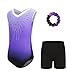 Wuchxiaen Gymnastics Leotards for Girls Set, Three-Piece Leotard with Shorts Hairband, Gradient Dance Unitards Biketards Outfit (Deep Purple, Tag 8A(7-8 Years))