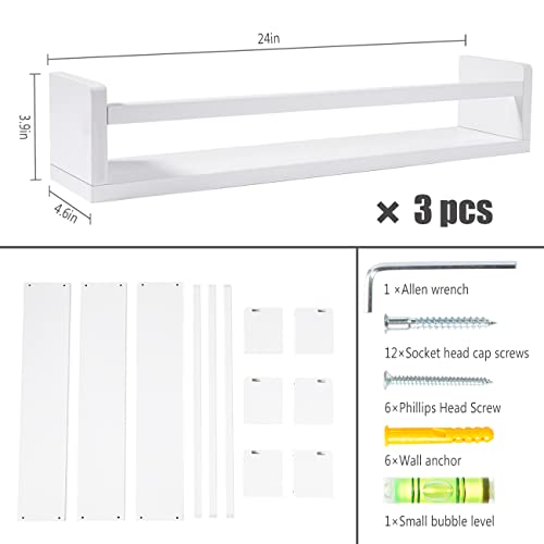 Azsky White Floating Bookshelf 24 Inches Of 3 Nursery Bookshelves Wall Mounted Floating Shelf For Kids Room Cosmetic Storage Shelves Bathroom Storage Shelves Display Shelf Toy Storage Shelves #TOP2