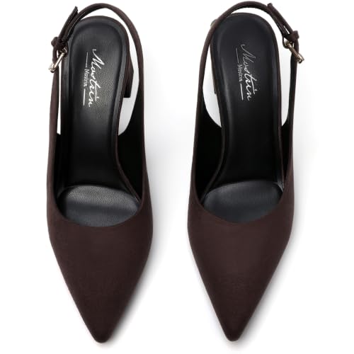 Image of Mostrin Kitten Heels for Women Pointed Toe Pumps Patent Leather Low Heel Slingback Heels with Buckle Dress Shoes for Dating Party Working