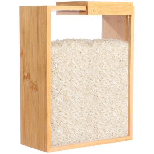 Image of Wooden Cereal Storage Boxes, 8.7 x 6.8 x 3.1 in Dry Food Dispenser with Slide Lid, Visible Window, Wood Food Storage Container for Kitchen, Pantry Organization