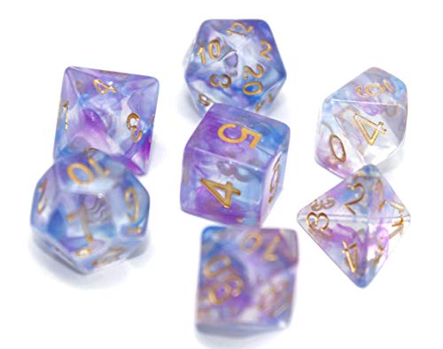 HD Dice Set DND Polyhedral Dice for Dungeons and Dragons D&D RPG MTG Pathfinder Role Playing Game Table Games Dice Double Color Transparent Swirl Dice (Purple Blue) - Thumbnail 2