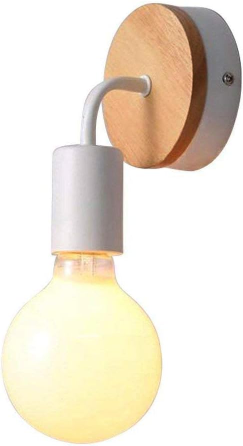 Wooden Wall Lamp with Unique Glass Bulb, Motivtech Modern Simple Wood Decoration Hanging Wall Light for Corridle Stairway Bedroom Reading Room etc