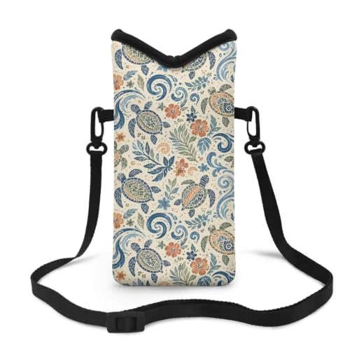 Image of Lightweight Crossbody Cell Phone Purse with Shoulder Strap Water-Resistant Small Satchel Pouch for Women, for Cellphone, Keys, Lipstick, Cashes, Passport, Retro Sea Turtle Floral Beige