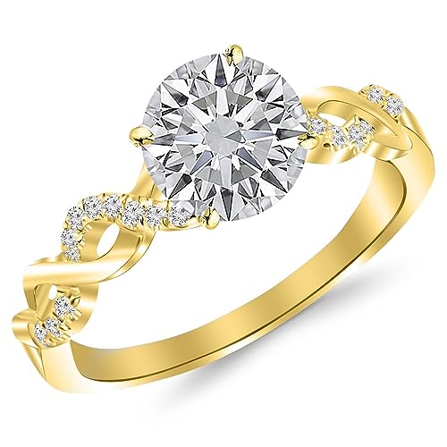 1.13 Carat Twisting Infinity Gold and Diamond Split Shank Pave Set Diamond Engagement Ring 14K White Gold with a 1 Carat H-I Color, I3 Clarity Center