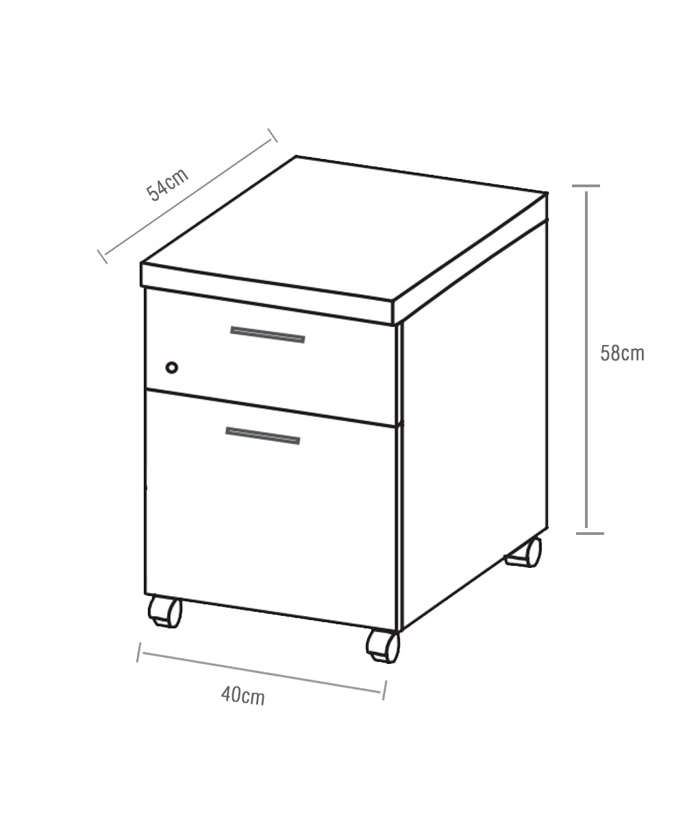 Spacio Cajonera Oficina 1 Cajon + 1 archivador Buck movil Profesional Alta Gama con Ruedas y Cerradura 40 x 54 x 58 cm Color wengue