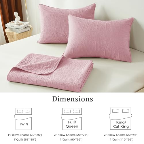 akkialla Full/Queen Quilt Set,Pink Lightweight Bedspread with Coin Pattern, Soft Microfiber Coverlet for All Seasons, Contemporary Decorative Bedding (1 Quilt, 2 Pillow Shams)