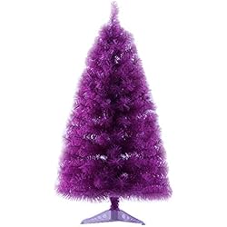 Lazyspace Árbol de Navidad artificial, juego de árbol de Navidad de pino morado con soporte, fácil de montar la mejor decoración de Navidad, 60 cm