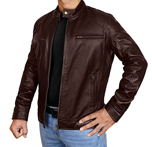 Image of Men's Vintage Genuine Lambskin Leather Biker Jacket - Motorcycle Leather Jacket for Men
