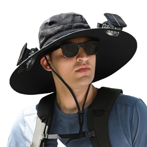 Image of Wide Brim Hat with Fans Solar Power, with Built in Solar Fans, Outdoor Men Sun Hat for Fishing, Beach, Hiking (US, Alpha, One Size, Camouflage)