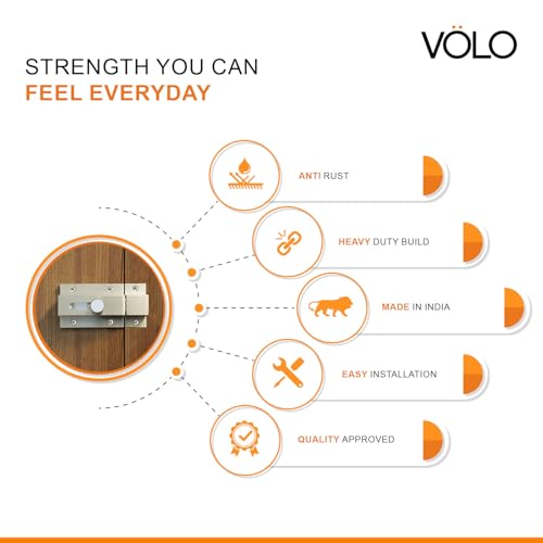 Image of VOLO Heavy Duty Door Lock Baby Latch for Home & Office Doors | Door Latch /Chitkani | Aluminum Ingot Build | Waterproof & Rust Resistant | 1 Year Warranty |1 Piece with Screws (Silver, 4 Inch)