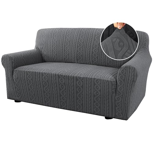 H.VERSAILTEX Couch Cover 58-70" Grey Jacquard Slipcover