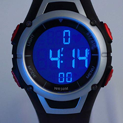 Montre de sport étanche à 3 mètres avec moniteur de fréquence cardiaque sans fil et alarme rétroéclairée - Noir