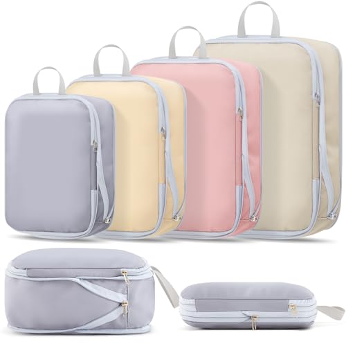Clysee 4 Pack Compression Packing Cubes for Travel, Expandable Lightweight Waterproof Luggage Organizers for Women & Men, Essentials for carrying Suitcases