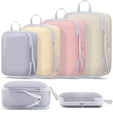 Pacote com 4 sacos de compressão para malas, sacos expansíveis, impermeável, bolsas organizadoras de mala de viagem, para mulheres e homens