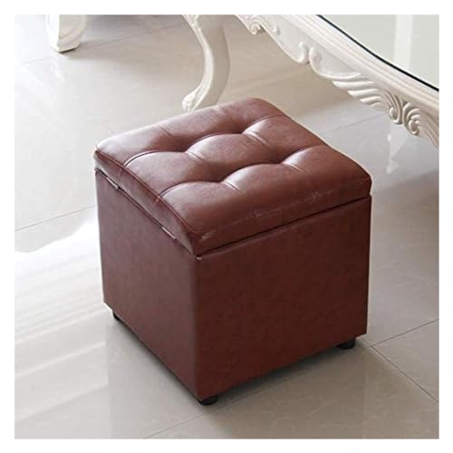 Pouf coffre simili cuir marron - Siège et rangement 40cm - 2